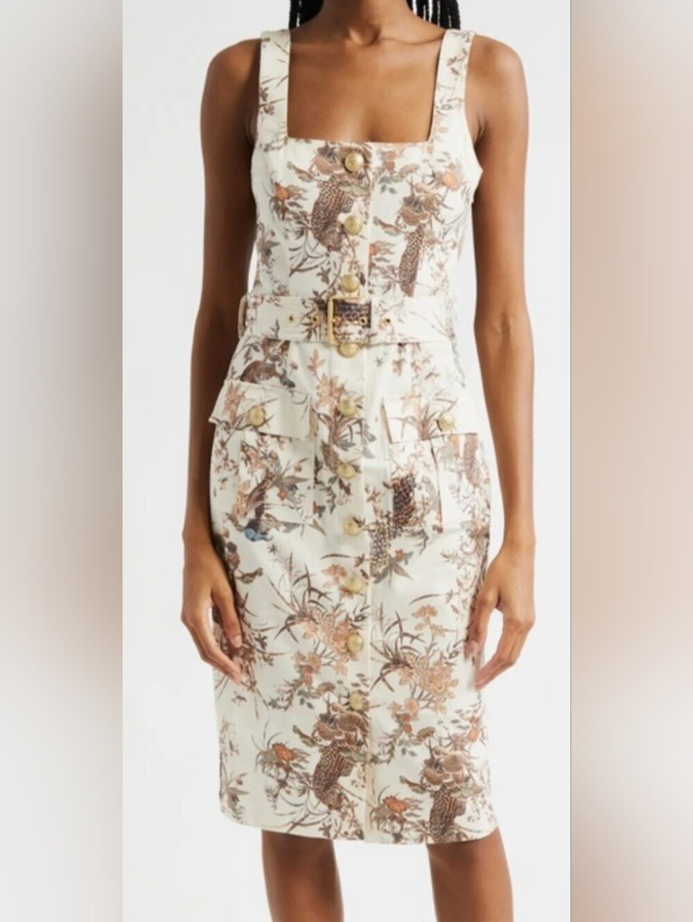 L'AGENCE idy button front tank dress in tapestry jungle Size S NEW